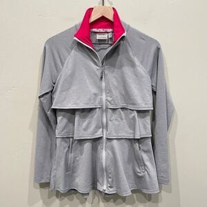 Athleta Renew Tiered Ruffle Zip Jacket Gray - Size: XS